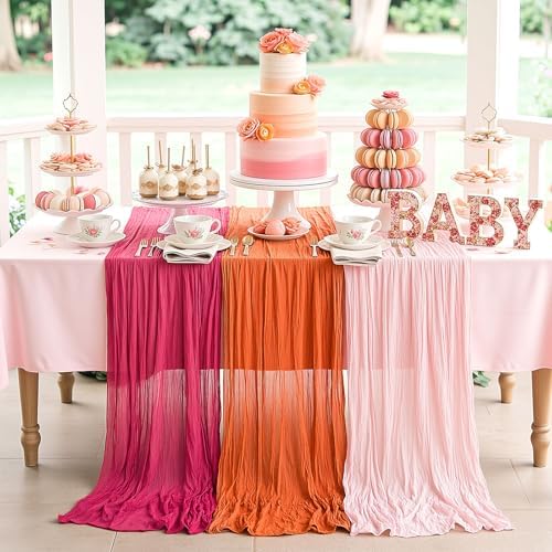 6 Pcs Hot Pink and Orange Cheesecloth Table Runners 118" - Image 6
