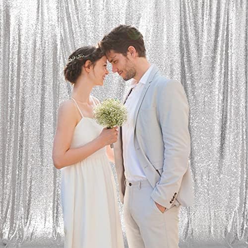 Poise3EHome Silver Sequin Backdrop, 20Ft x 10Ft Glitter Photography Background Curtains for Party Baby Shower Wedding Birthday Christmas Thanksgiving Halloween Decoration - Image 6