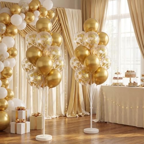 Balloon Column Kit Set of 2 With Confetti Balloons Included - Balloon Tower with Stand, Base, and Pole,Backdrop Decoration for Wedding, Baby Shower, Birthday Party, or Bachelorette Parties (Gold) - Image 7