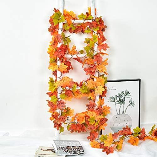 DearHouse 2 Pack Fall Garland Maple Leaf, 5.9Ft/Piece Hanging Vine Garland Artificial Autumn Foliage Garland Thanksgiving Decor for Home Wedding Fireplace Party Christmas (Green) - Image 6