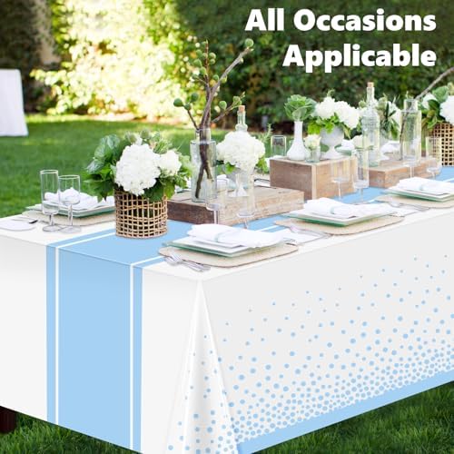 LANLISA White and Blue Tablecloth Party Decorations 6 Pack, Disposable Plastic Table Cloths for Baby Shower Birthday Wedding Party Decor - Image 2