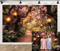 Pink Spring Enchanted Forest Backdrop, Cherry Blossom Road Fairy Tale Wonderland Garden Photography Background for Kids Girls, Baby Shower Birthday Party Decoration Cake Table Photo Booth Props 8X6FT by Unknown