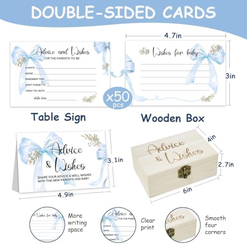 50Pcs Blue Bow Baby Shower Advice Cards,Game Cards for Baby Shower Decor - Image 2