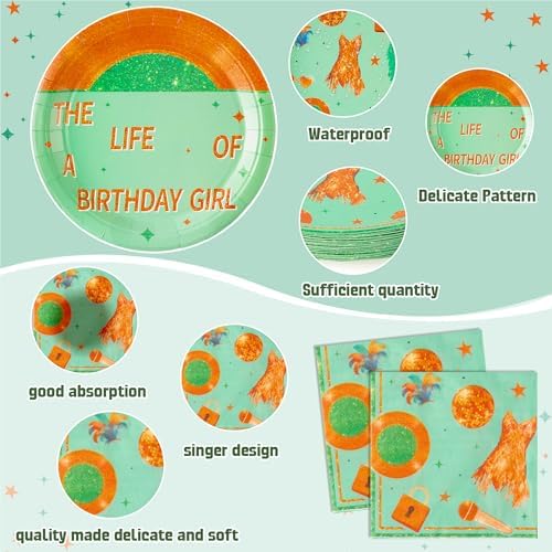 Singer Birthday Party Supplies - 96pcs Paper Plates Napkins Plastic Forks Girl Little Birthday Party Table Decoration The Life of A Birthday Girl Disposable Cake Tableware Set for 24 Guests - Image 3