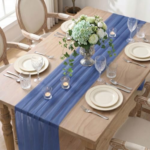 Artoid Mode Navy Blue Gauze Table Runner 28x120Inch, Seasonal Sheer Kitchen Dining Holiday Wedding Birthday Baby Shower Table Decor for Home Party - Image 4
