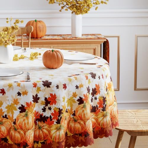 Siilues Fall Tablecloth Round 60x60 Inch Thanksgiving Home Party Decor - Image 3