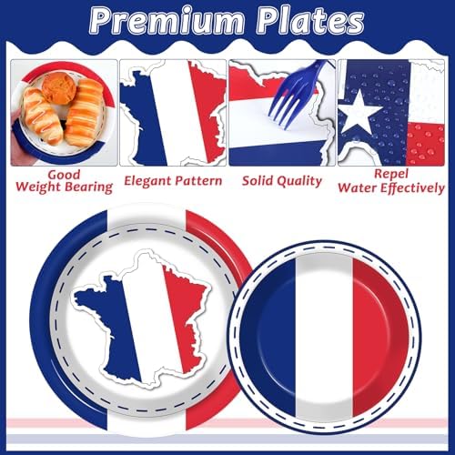 gisgfim 96Pcs French Flag Party Supplies Paper Plates Napkins - Image 3