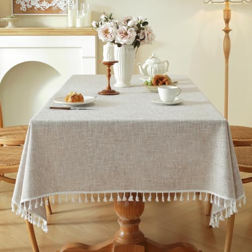 Deep Dream Tablecloths, Waterproof Table Cloth, Linens Wrinkle Free Anti-Fading, Rustic Table Cover Decoration for Kitchen Dinning Christmas(Rectangle/Oblong, 55''x140'',12-14 Seats, Solid Khaki) - Image 2