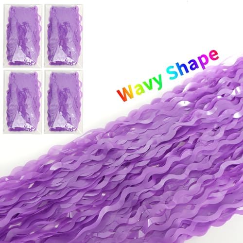 4 Pack Wavy Purple Metallic Tinsel Foil Fringe Curtains - 3.3x6.6 Feet Party Streamer Halloween Decor Foil Curtain Backdrop Holiday Celebration Party Decorations - Image 4