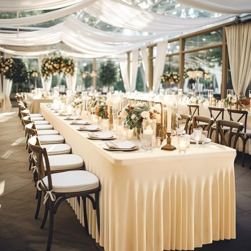 Wish Care 6 Pack Champagne Spandex Table Clothes for 6 Foot Rectangle Tables, 6FT Wrinkle Free Fitted Tablecloths Ruffles Design Table Cover for Party, Banquet, Wedding and Events - Image 6