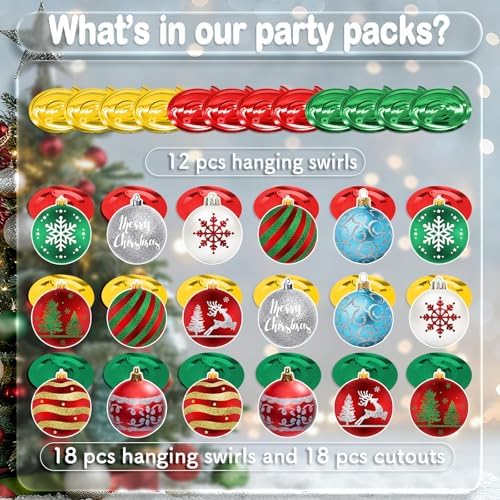 Christmas Hanging Swirl Decorations - 30 Pcs Christmas Ball Hanging Foil Swirl Xmas Tree Snowflake Elk Ceiling Decor for Xmas Holiday Party Supplies - Image 5