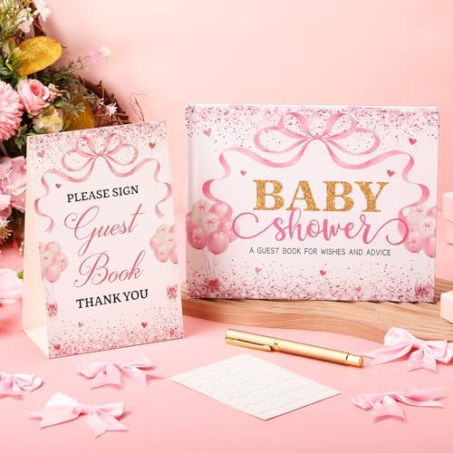 Fuyoooo 27 Pcs Bow Baby Shower Sign in Guest Book with Gold Pen - Image 3