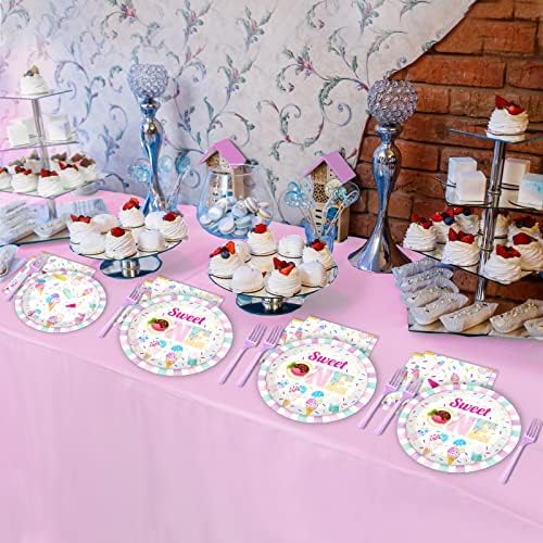 chiazllta 96Pcs Sweet One Ice Cream 1st Birthday Party Paper Plates and Napkins Supplies, Ice Cream First Birthday Tableware Decorations for Party Favors 24 Guests - Image 6