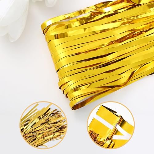 10 Pack Gold Foil Curtain Backdrop 3.2ft x 9.8ft Metallic Tinsel Foil Fringe Curtains Streamer Photo Booth Backdrop for Birthday Party Engagement Bachelorette Party Decorations (Gold) - Image 4