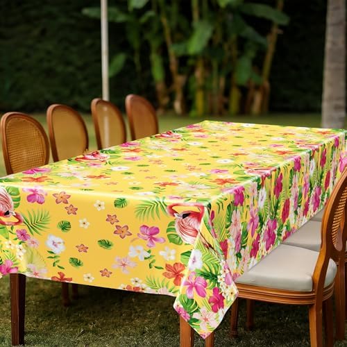 QZYL 3 PCS Hawaiian Table Cloths, 54 x 108 Inches Luau Tablecloths, Disposable Aloha Party Decorations with Summer Flamingo Palm Leaves, Plastic Luau Party Supplies Tropical Decorations for Tiki Bar - Image 4