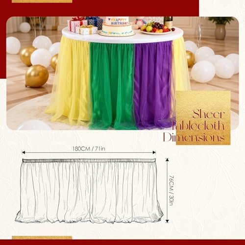 THARAHT Tulle Table Skirt 6FT 180CM Long for Rectangle Tables Round Tables Ruffle Desk Skirt for Princess Girls Birthday Party Cake Dessert Decorations Table Skirt - Image 2