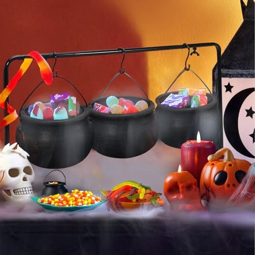 Halloween Decorations Indoor, 3 Pack Witches Cauldron Serving Bowls on Rack - Image 6