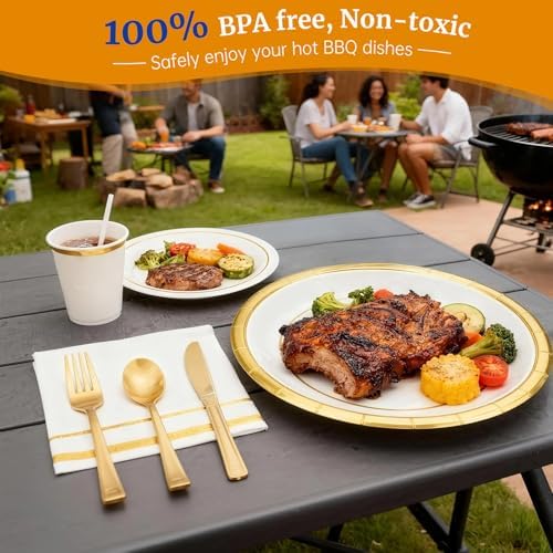 AIRE Gold White Paper Plates Set, 175PCS Disposable Tableware for 25 - Image 5