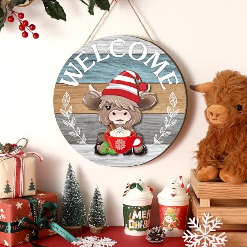 Vicenpal 35 Pcs Fall Interchangeable Highland Cow Welcome Sign, Light Blue - Image 6