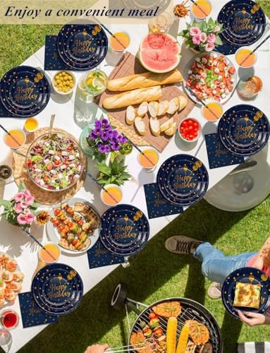 Nkaiso 161 Pcs Navy Blue Gold Birthday Plates and Napkins Set -20 Serves - Image 6
