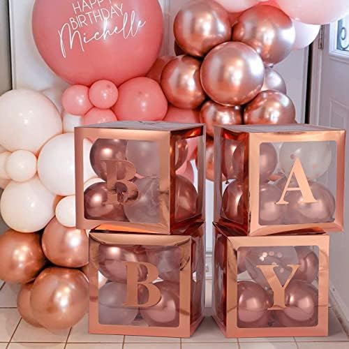 Voircoloria Balloon Boxes with Letters Gift Box, Rose Gold, 4 Clear Boxes - Image 5