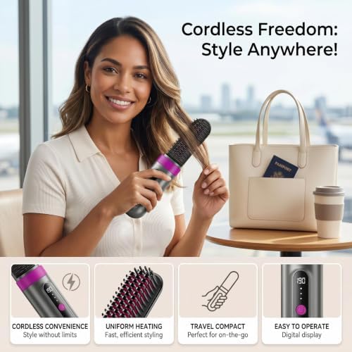 Go Brush Pro 2026 Upgraded Cordless Hair Straightener Brush, Ionic Anti-Frizz, MCH Fast Heating, Anti-Scald, 3 Heat Levels, 4000mAh Type-C Fast Charging, Portable Travel Styling Tool for Women - Image 3