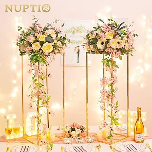 NUPTIO Gold Vases Wedding Centerpieces, Geometric Stand, 31.5" Tall, 10 Pcs - Image 2