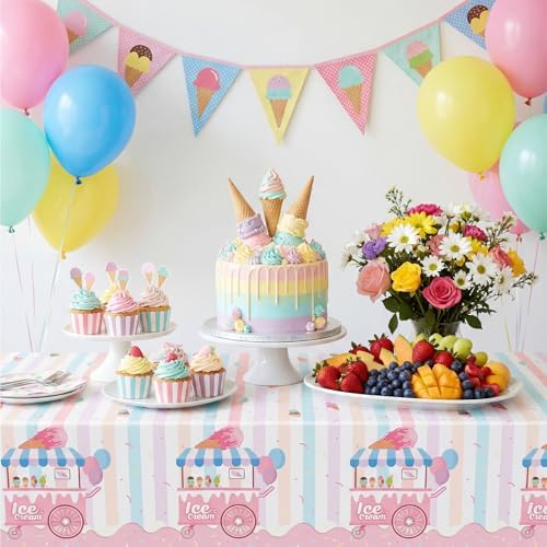 NatNarr 3 Pack Ice Cream Tablecloths, Ice Cream Party Decorations - Image 3
