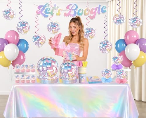 205pcs Colorful Disco Party Decorations Tableware Set, 25 Guests - Image 3