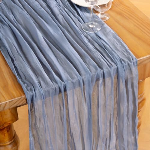 DeZerlor Dusty Blue Cheesecloth Table Runners 4 Pack Summer Boho Runners - Image 2