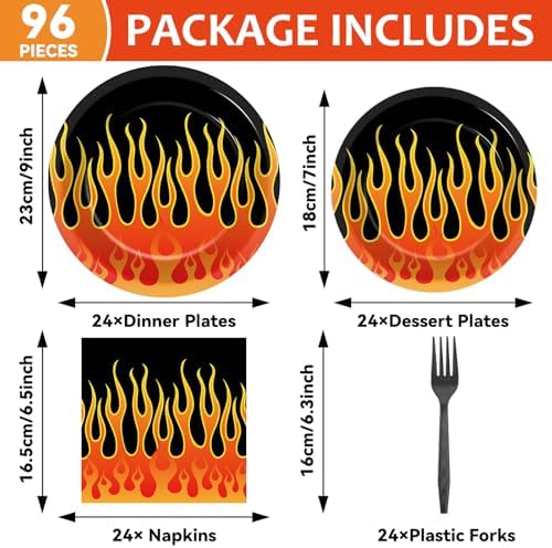 96pcs Flame Party Plates Napkins Fire Birthday Party Decorations - Image 2