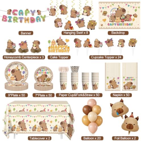 362pcs Xynic Capybara Birthday Decorations Tableware Set, 50 Serves - Image 2