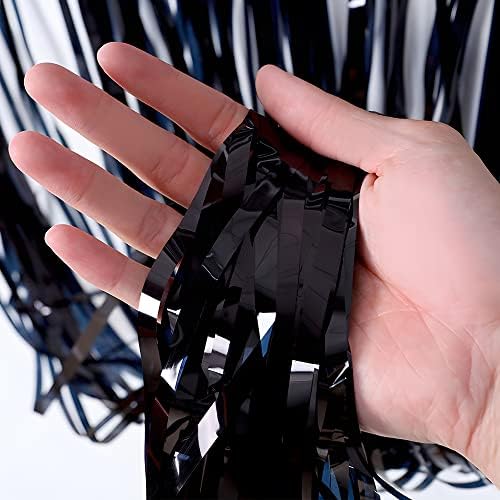 Black Tinsel Backdrop Curtain - GREATRIL Tinsel Curtain Party Backdrop Streamers for Wizard Birthdays/Stranger Theme/Doorway/Halloween Decorations Party - 2 Packs - Image 4