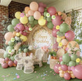 Pastel Pink Yellow Green Balloon Arch with Artificial Flower Double Stuffed Dusty Green Pink Peach Mauve Balloon Garland Kit for Tea Party Wildflower Spring Birthday Baby Shower Fairy Party Decor by DOUBLELAYERBALLOON
