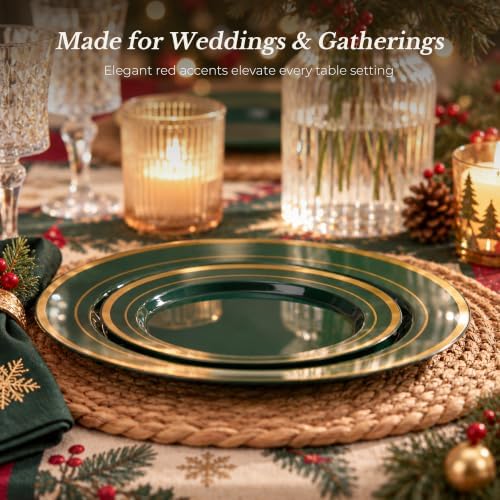 BESTVIP 100PCS Green with Gold Plastic Plate - Image 2