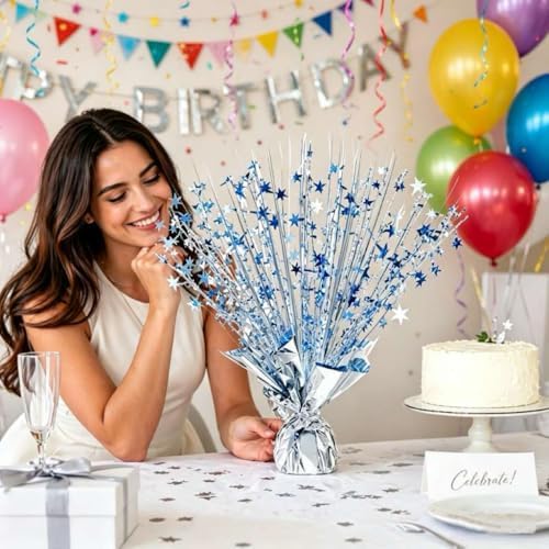 4 Pack Metallic Foil Spray Centerpiece Stars for Wedding, Birthday, Anniversary, Christmas Table Decor, Holiday Festival Baby Shower Graduation Mantle Party Decorations (Silver&Blue) - Image 4