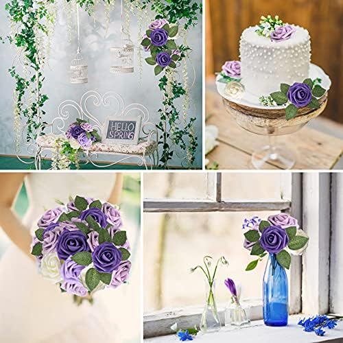 AmyHomie Purple Rose 25pcs Real Looking Artificial Flowers w/Stem - Image 5