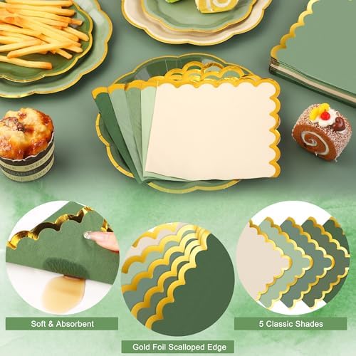 Kochorie 100 Pcs Sage Green Scalloped Paper Plates and Napkins - Image 4