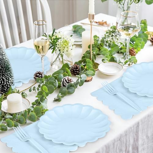 75 Pcs Blue Paper Plates and Napkins, Tableware Set Serve for 25 Guests - Image 5
