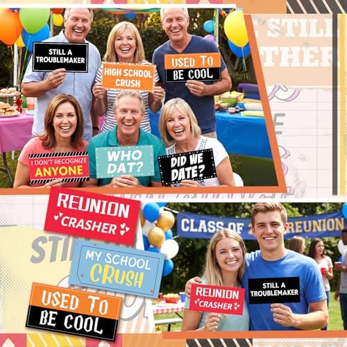 Beeveer 24 Designs Class Reunion Photo Booth Props, Double Sided PVC Signs - Image 4