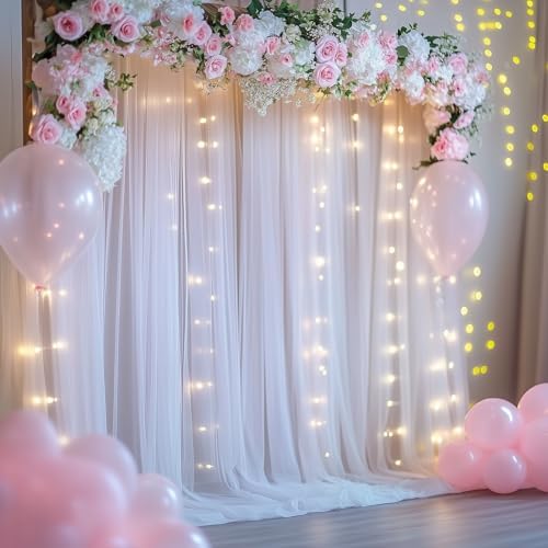 Tulle Backdrop Curtain with Lights 30x8FT White Sheer Tulle Curtain - Image 6