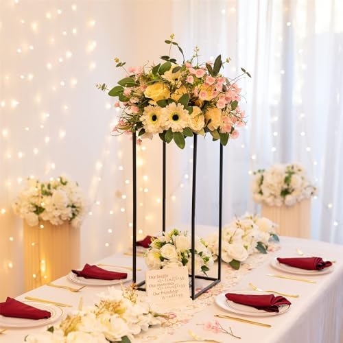 Sziqiqi Black Geometric Centerpiece Flower Stand with Plate, 10Pcs, 23.6in - Image 2