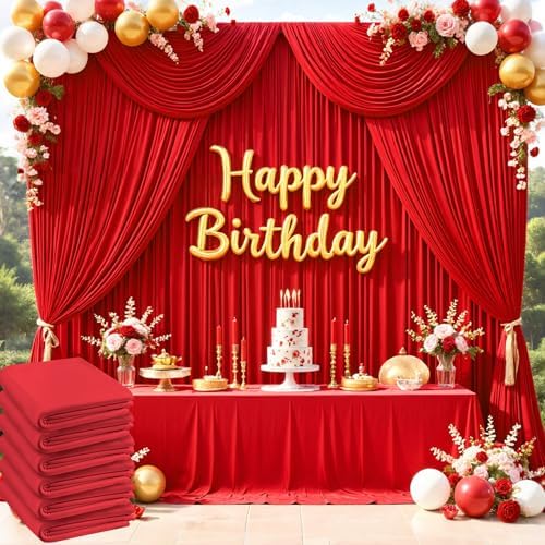 30ftx10ft Red Backdrop Curtains for Parties, Wrinkle Free 6 Panels 5x10ft Silky Photo Backdrop Drapes Back Drop Cloth Drapery for Wedding Birthday Photography Baby Shower Background Decor - Image 5