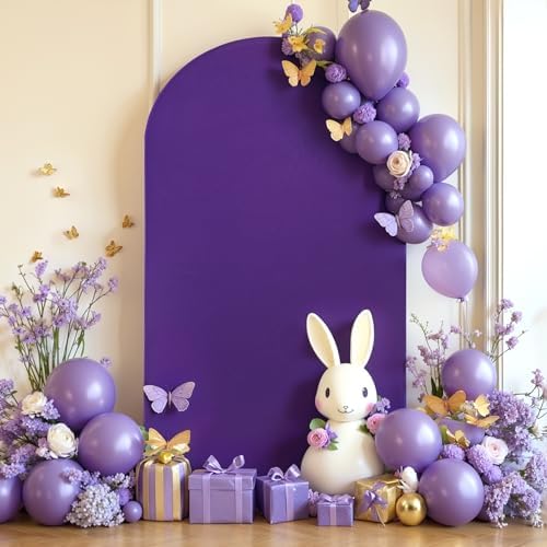 7.2 ft Arch Backdrop Cover Purple - Double-Sided Spandex Arch Covers Stretchy Backdrop for Balloon Arches Birthday Party Baby Shower Banquet Wedding Photo Background - Image 6