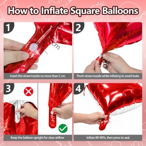 NISOCY 48PCS Red and White Square Foil Balloons Wall Backdrop - Image 3