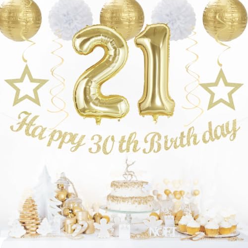 Gold White 21st Womens Happy Birthday Party Decorations Hugmoon - Image 7