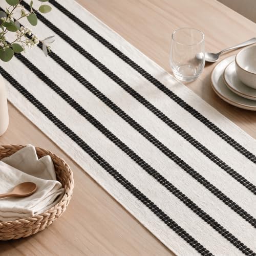 Artoid Mode Black Farmhouse Woven Stripe Table Runner, Seasonal Holiday Boho Rustic Kitchen Dining Table Decoration for Home Party Decor 12x90 Inch - Image 6