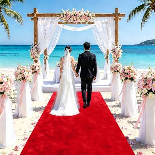 FUHSY Red Carpet Aisle Runner for Wedding Ceremony 4ft x 30ft Velvet Wedding Aisle Runners Party Runner Rug Wedding Runner Aisle Outside Aisle Runners for Weddings Bridal Shower Red Aisle Decorations - Image 5