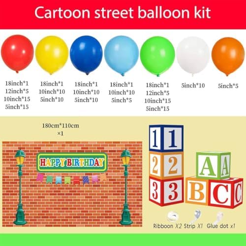 Zliisang153Pcs Red Street Party Balloons Garland Arch Kit 1pcs Birthday Backdrop 6pcs ABC and123 Alphabet Balloons Box Cartoon Kids Birthday Party Decorations - Image 3