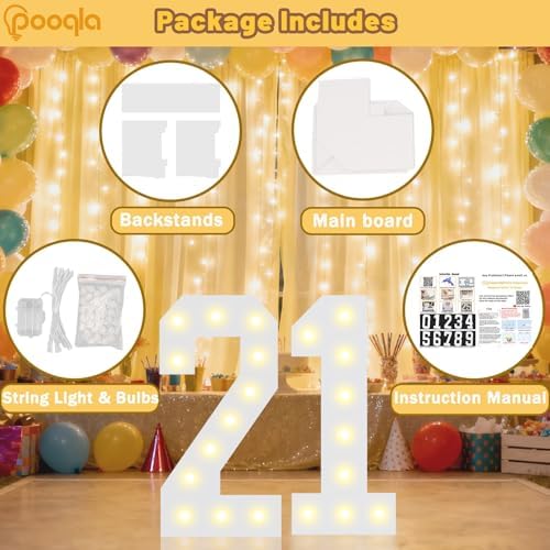 Pooqla 2.4FT Light Up Numbers, Marquee Numbers 2.4 Feet Tall Party Decor for Her Him, Mosaic Big Sign for 2nd 12th 21st Birthday Anniversary Decoration Backdrop, Large Pre-Cut Frame Number 2 - Image 2